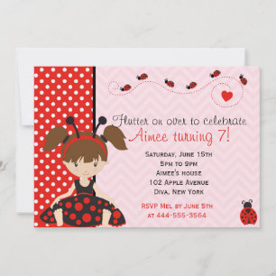 Cute Ladybird Ladybug girl design Invitation