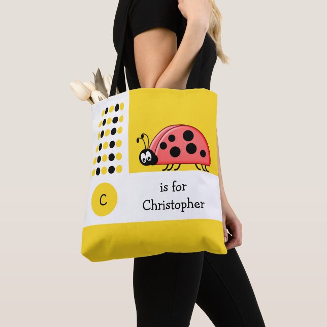Cute ladybird white yellow baby toy tote bag (Close Up)
