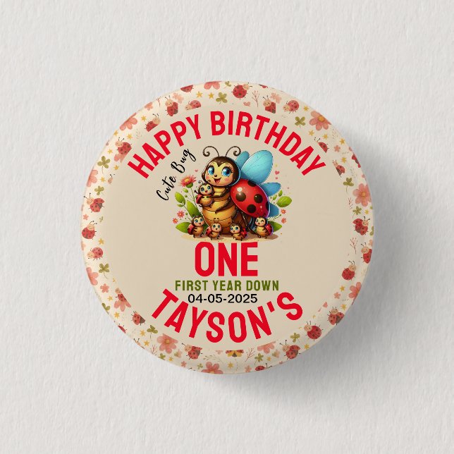Cute Ladybug 1st Birthday | Bug Theme Party 3 Cm Round Badge (Front)