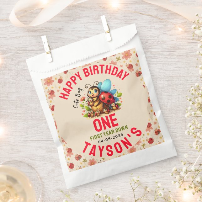 Cute Ladybug 1st Birthday | Bug Theme Party Favour Bags (Clipped)