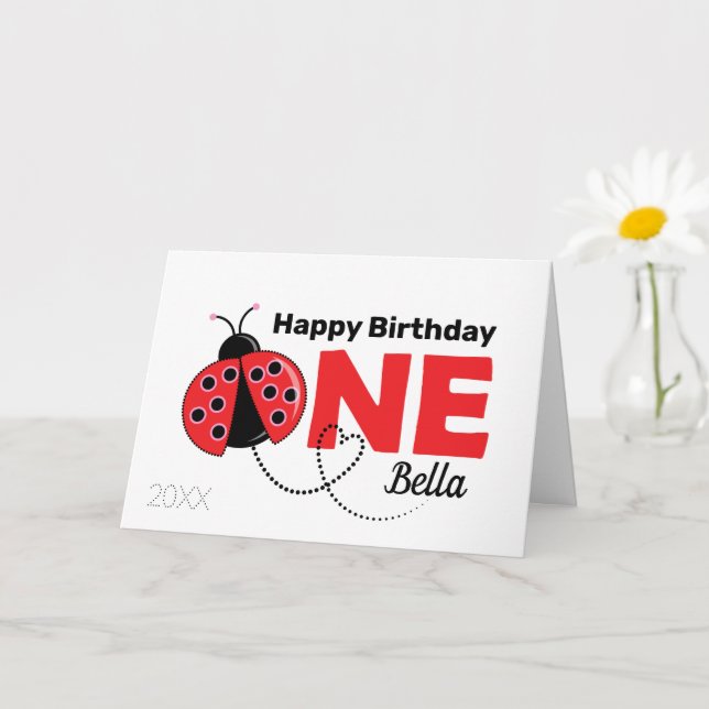 Cute Ladybug 1st Birthday Card (Small Plant)