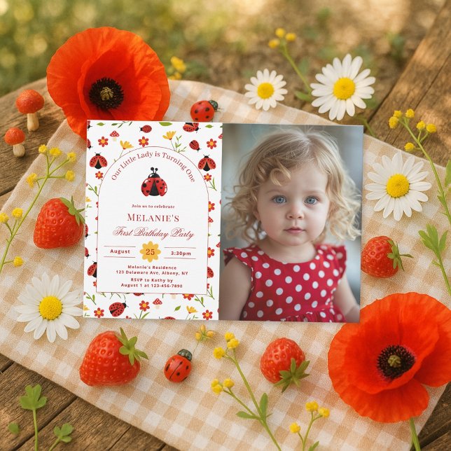 Cute Ladybug 1st Birthday Photo Invitation (Creator Uploaded)
