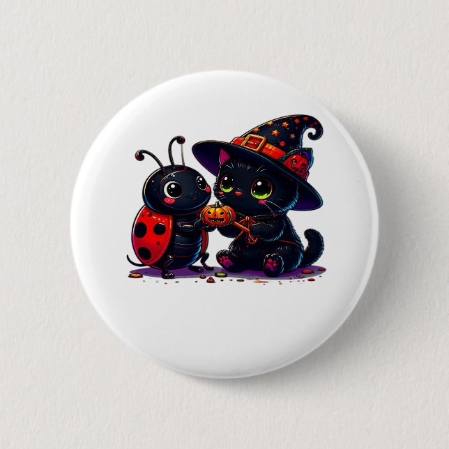 Cute Ladybug and Black Cat Halloween Classic T-Shi 6 Cm Round Badge (Front)