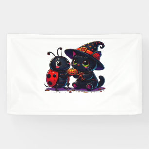Cute Ladybug and Black Cat Halloween Classic T-Shi Banner