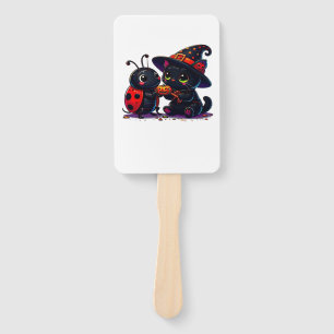 Cute Ladybug and Black Cat Halloween Classic T-Shi Hand Fan