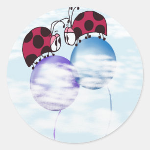 Cute Ladybug And Colourful Balloons Cartoon Classic Round Sticker