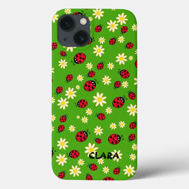 cute ladybug and daisy flower pattern green Case-Mate iPhone case (Back)