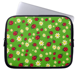 cute ladybug and daisy flower pattern green laptop sleeve