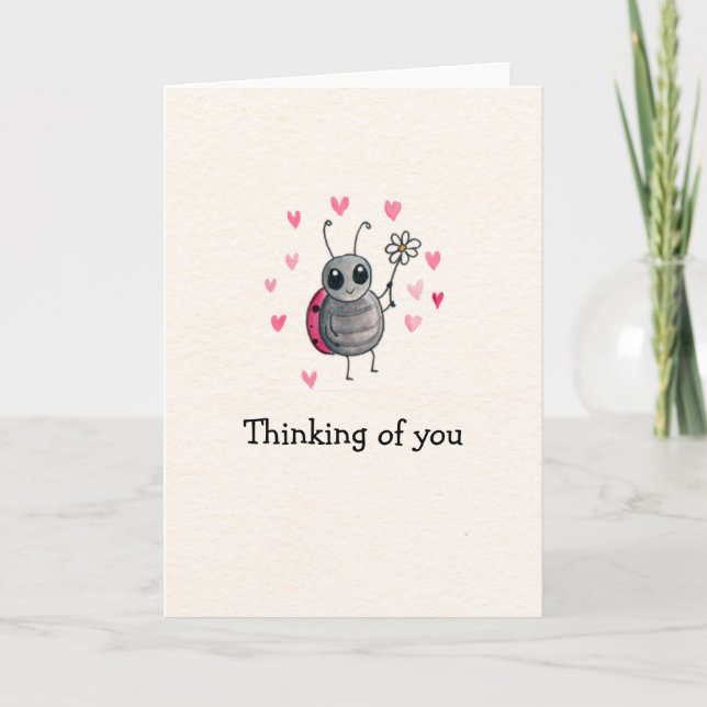 Cute Ladybug and Daisy Thinking of you Card (Front)