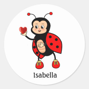 Cute Ladybug and Heart Classic Round Sticker