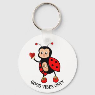 Cute Ladybug and Heart on White Key Ring
