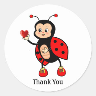 Cute Ladybug and Heart Thank You Classic Round Sticker