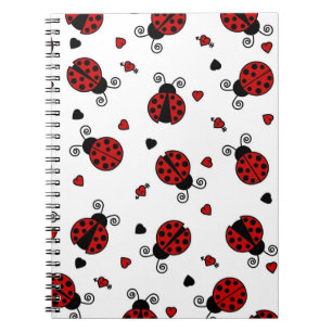 Cute Ladybug and Hearts Pattern Spiral Notebook