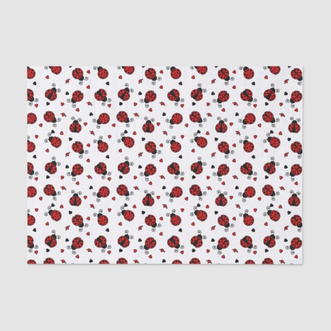 Cute Ladybug and Hearts Pattern Tissue Paper (Front)