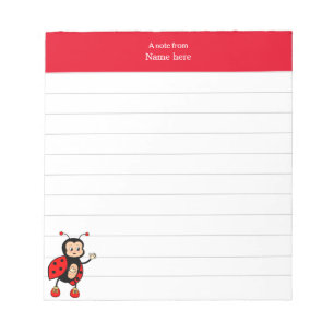Cute Ladybug and Red Header Lined Notepad