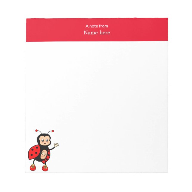 Cute Ladybug and Red Header Simple Notepad (Front)