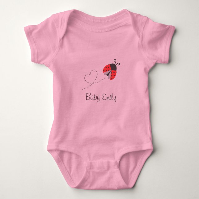 Cute Ladybug Baby Girl Personalised Bodysuit (Front)