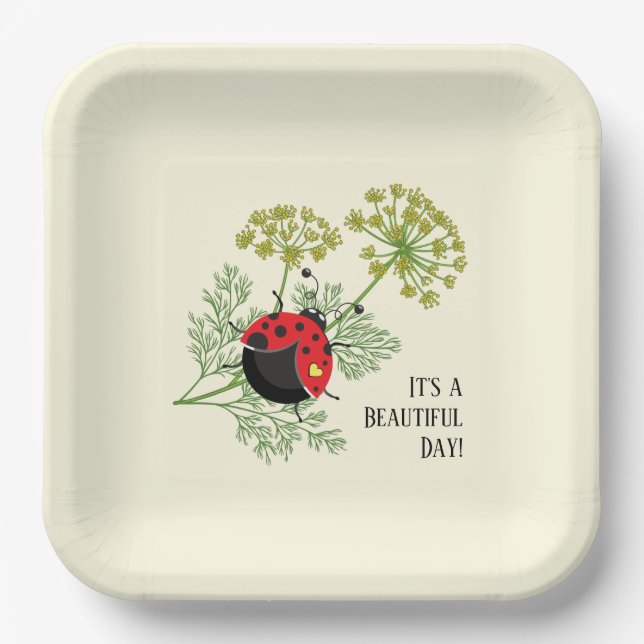 Cute Ladybug | Beautiful Day  Paper Plate (Front)