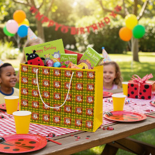 Cute Ladybug Birthday Photo Customizable  Large Gift Bag