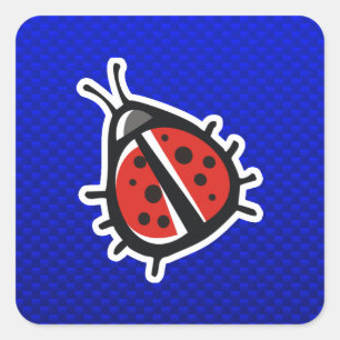Cute Ladybug; Blue Square Sticker