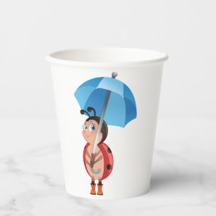Cute Ladybug Blue Umbrella Rain Boots Paper Cups