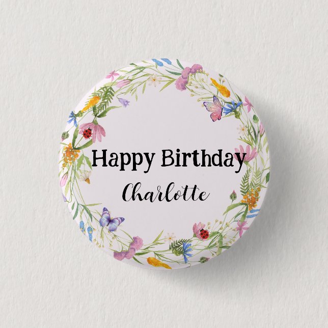 Cute Ladybug Butterfly colourful flower Birthday 3 Cm Round Badge (Front)