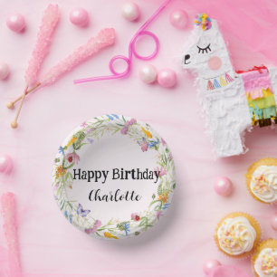 Cute Ladybug Butterfly Daisy floral Rustic Pattern Paper Plate