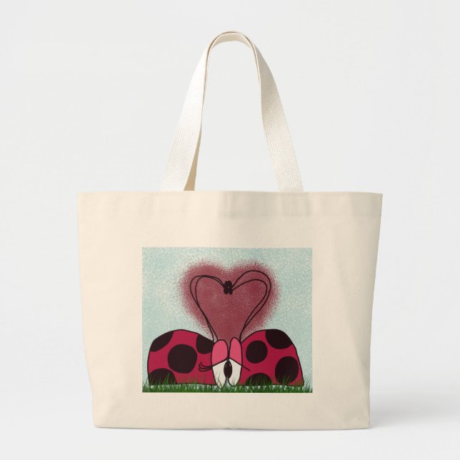 Cute Ladybug Couple  Large Tote Bag (Front)