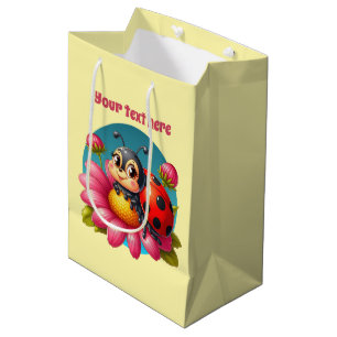 Cute ladybug customisable girl party medium gift bag