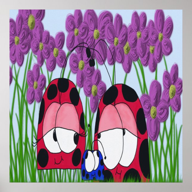 Cute Ladybug Family Illustration Poster (Front)