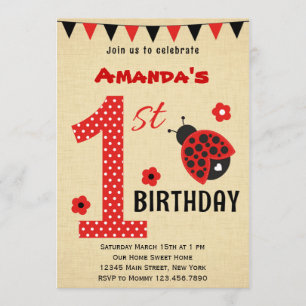 Cute Ladybug First Birthday Invitation