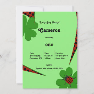 Cute Ladybug First Birthday Party Invite Card