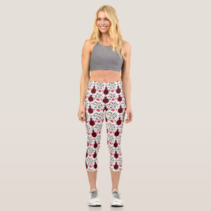 Cute Ladybug Floral Seamless Pattern Capri Leggings