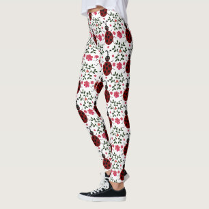 Cute Ladybug Floral Seamless Pattern Leggings