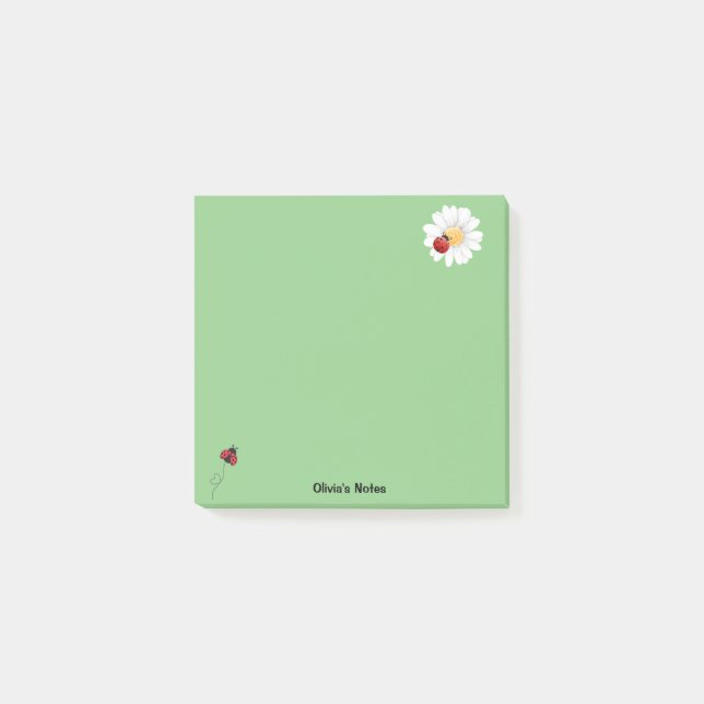 Cute Ladybug Flower gradient Personalised name Post-it Notes (Front)