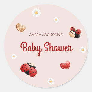 Cute Ladybug Flowers Baby Shower Classic Round Sticker