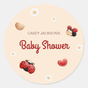 Cute Ladybug Flowers Baby Shower Classic Round Sticker