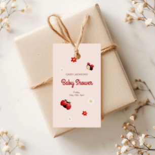 Cute Ladybug Flowers Baby Shower Gift Tags