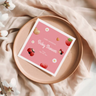 Cute Ladybug Flowers Baby Shower Napkin