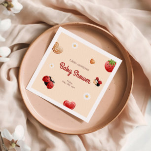 Cute Ladybug Flowers Baby Shower Napkin