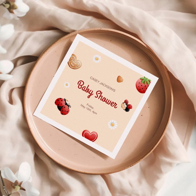 Cute Ladybug Flowers Baby Shower Napkin (Creator Uploaded)