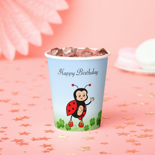 Cute Ladybug, Four-leaf Clovers Birthday Party Paper Cups (Insitu)