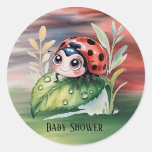 Cute Ladybug Girl Baby Shower  Classic Round Sticker