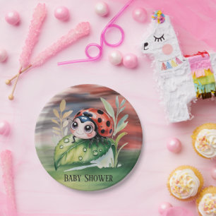Cute Ladybug Girl Baby Shower  Paper Plate