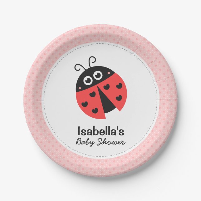Cute Ladybug Girl Baby Shower Party Supplies Paper Plate (Front)
