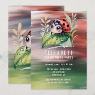 Cute Ladybug Girl Birthday Party Invitation