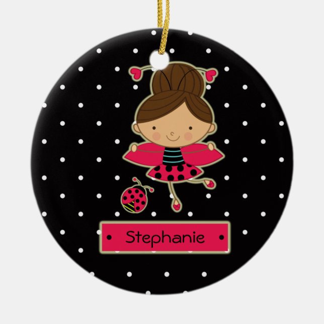 Cute ladybug girl polkadots personalised ornament (Front)
