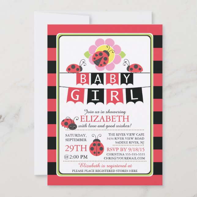 Cute Ladybug Girls Baby Shower Invitation (Front)