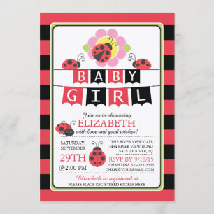 Cute Ladybug Girls Baby Shower Invitation