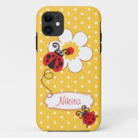 Cute ladybug girls name yellow red iphone 5 case